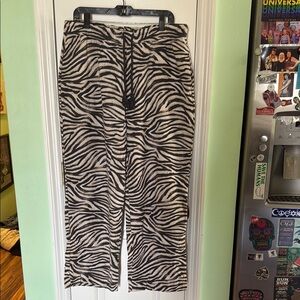 Joie Zebra Print Linen Blend Drawstring Wide Leg Pants Cool Comfy Beach Size XL